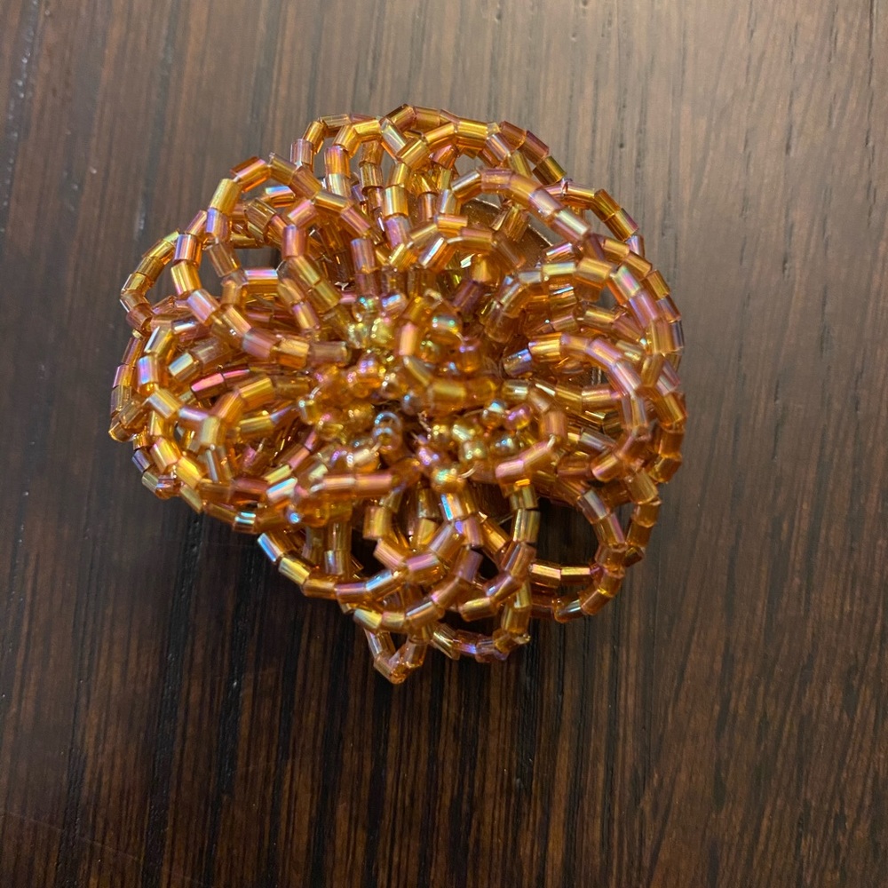 4/$15 Iridescent amber beaded floral brooch